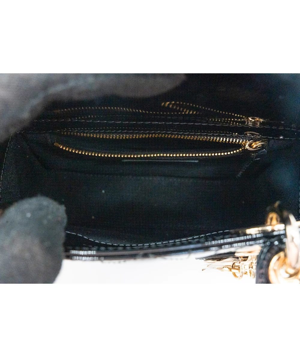 Christian Dior Black Color Cannage Mini Lady Dior Bag in Patent Leather