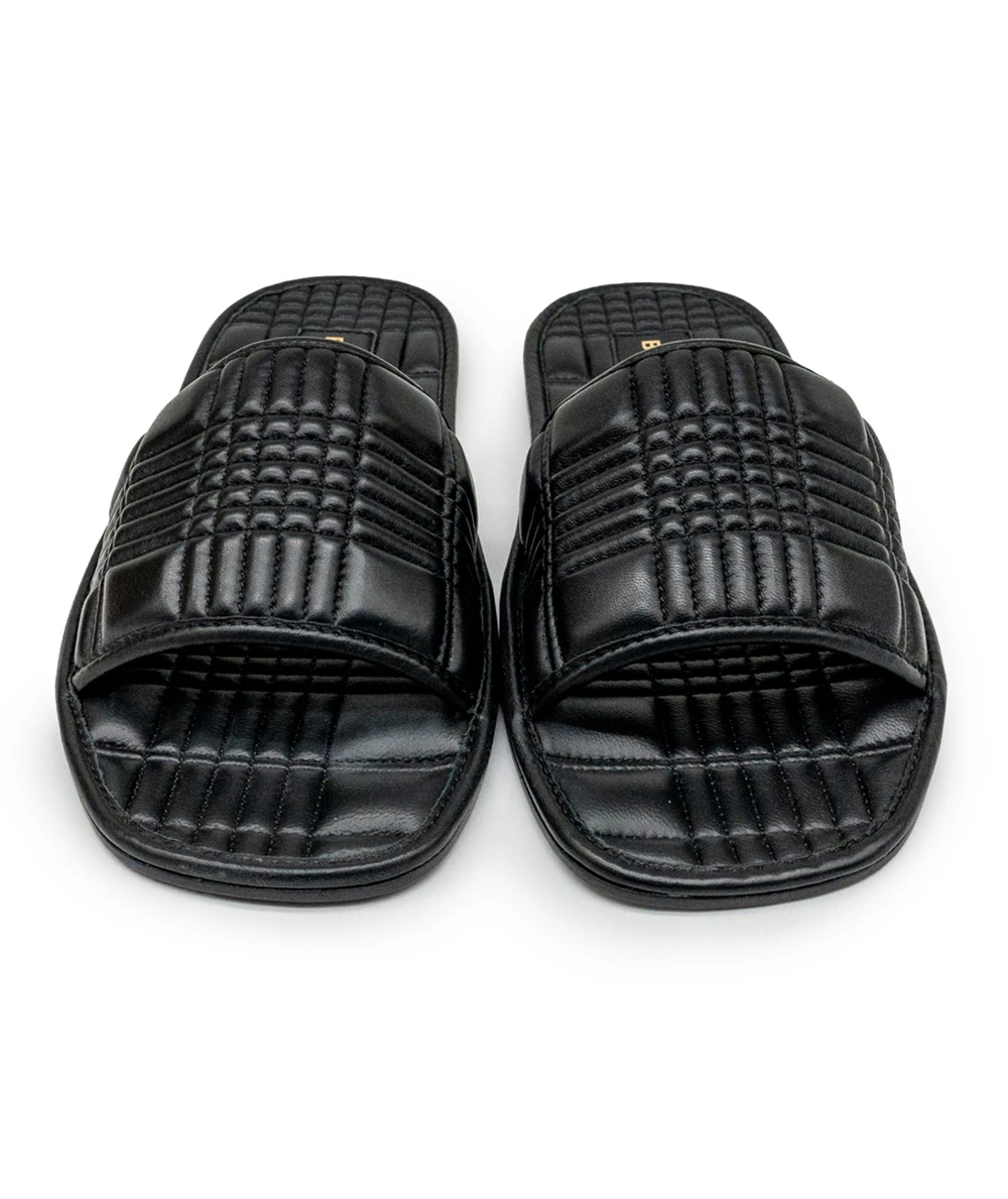 Burberry Size 38 Black Quilted Leather Alixa Flat Slides