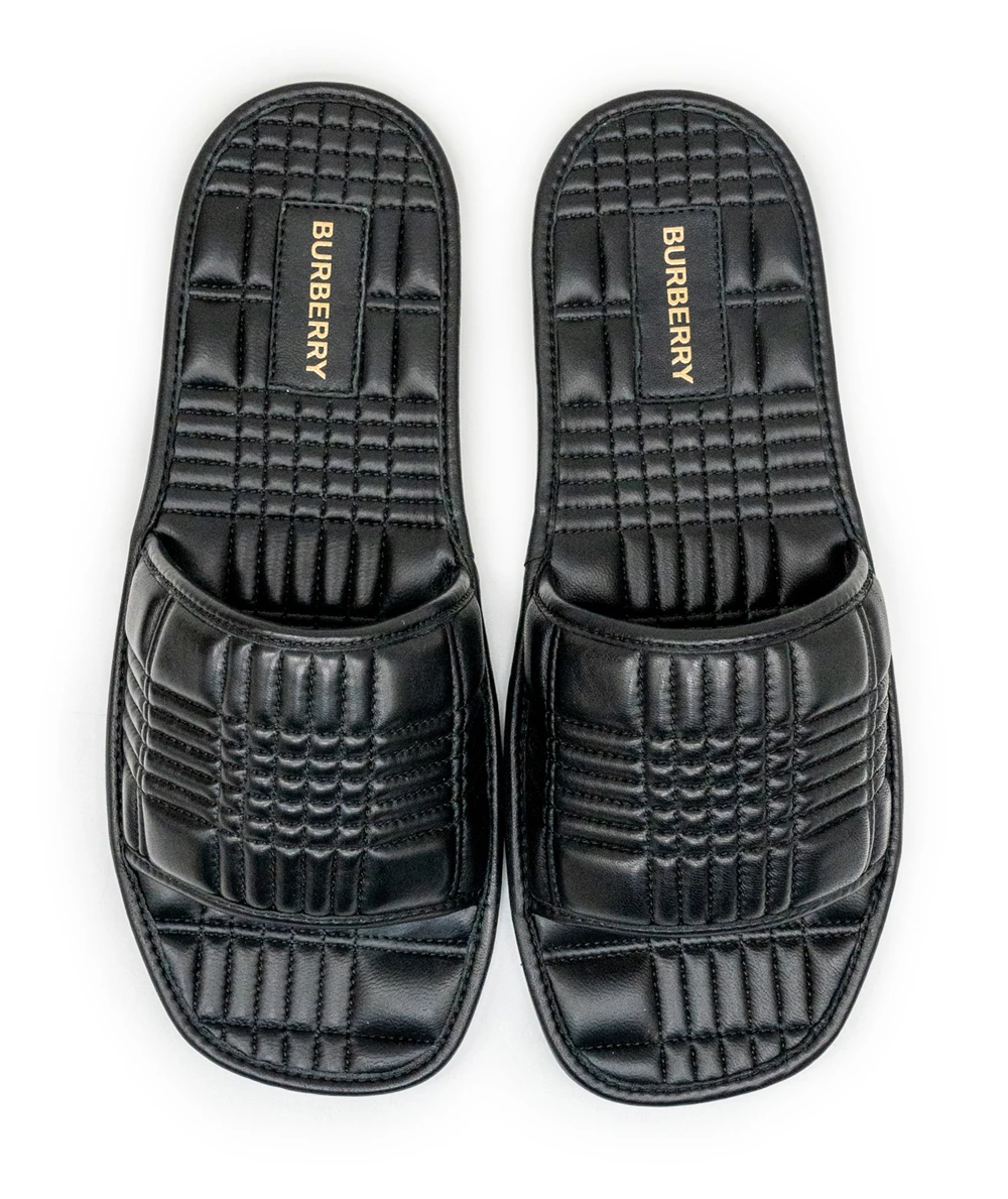 Burberry Size 38 Black Quilted Leather Alixa Flat Slides