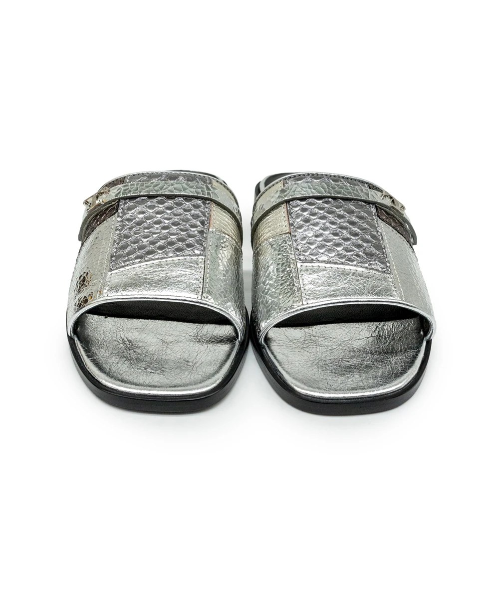 Tods Size 36 Silver Leather and Black Limited Edition Slides
