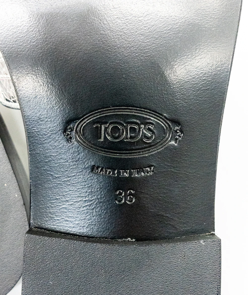 Tods Size 36 Silver Leather and Black Limited Edition Slides