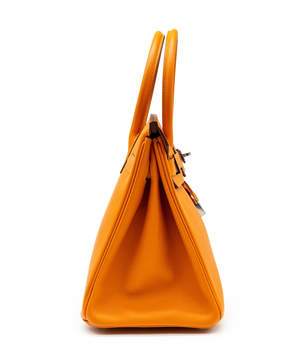 Hermes Birkin (Stamp C) Size 30 Epsom Leather handbag in Orange with Palladium Hardware