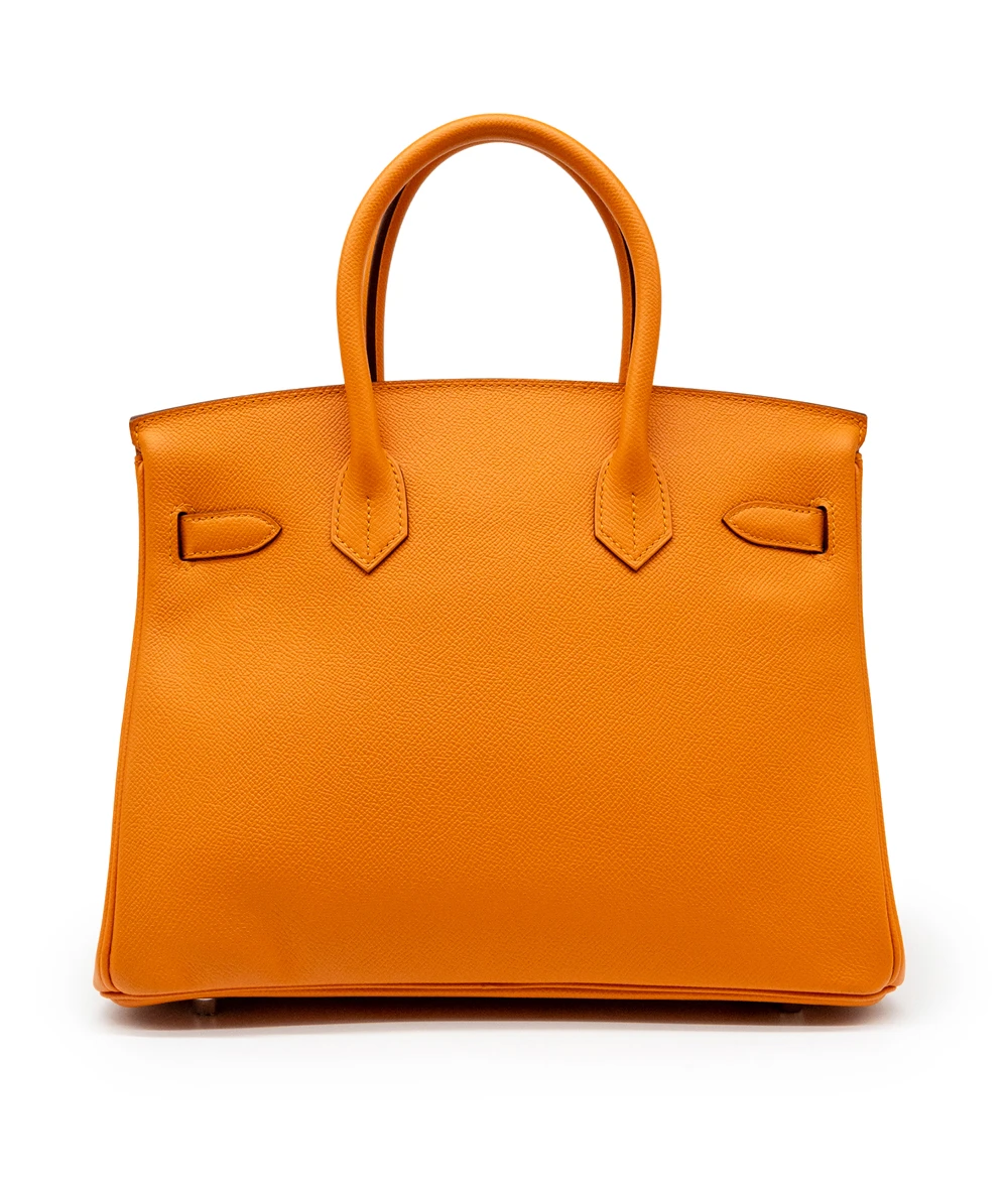 Hermes Birkin (Stamp C) Size 30 Epsom Leather handbag in Orange with Palladium Hardware