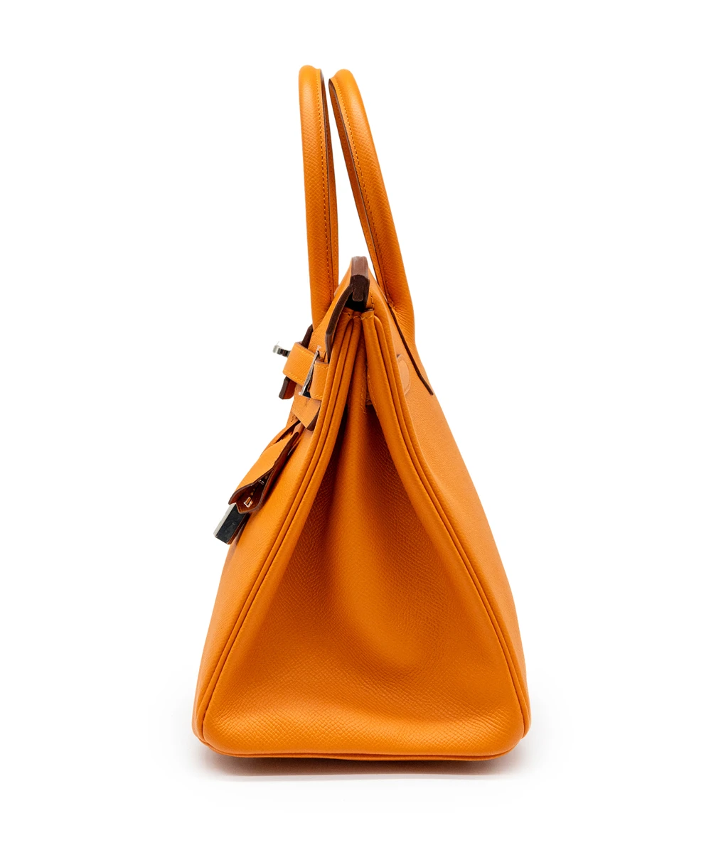 Hermes Birkin (Stamp C) Size 30 Epsom Leather handbag in Orange with Palladium Hardware