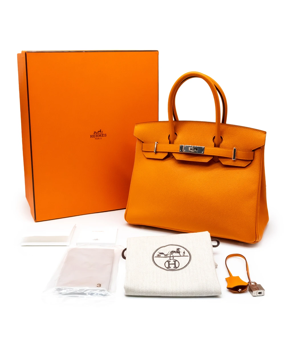 Hermes Birkin (Stamp C) Size 30 Epsom Leather handbag in Orange with Palladium Hardware