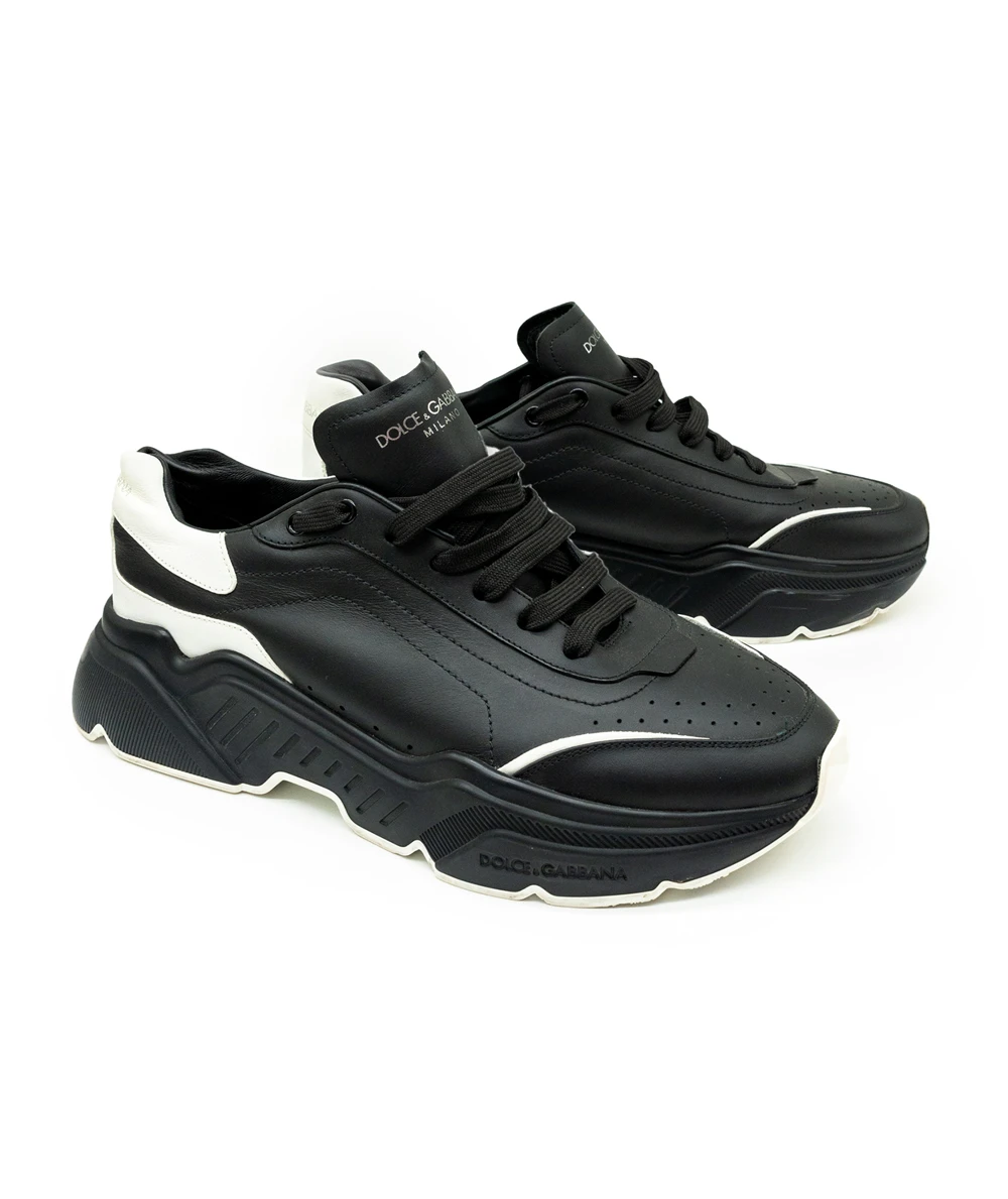 Dolce  Gabbana Size 44 Black / White Leather Daymaster Sneakers