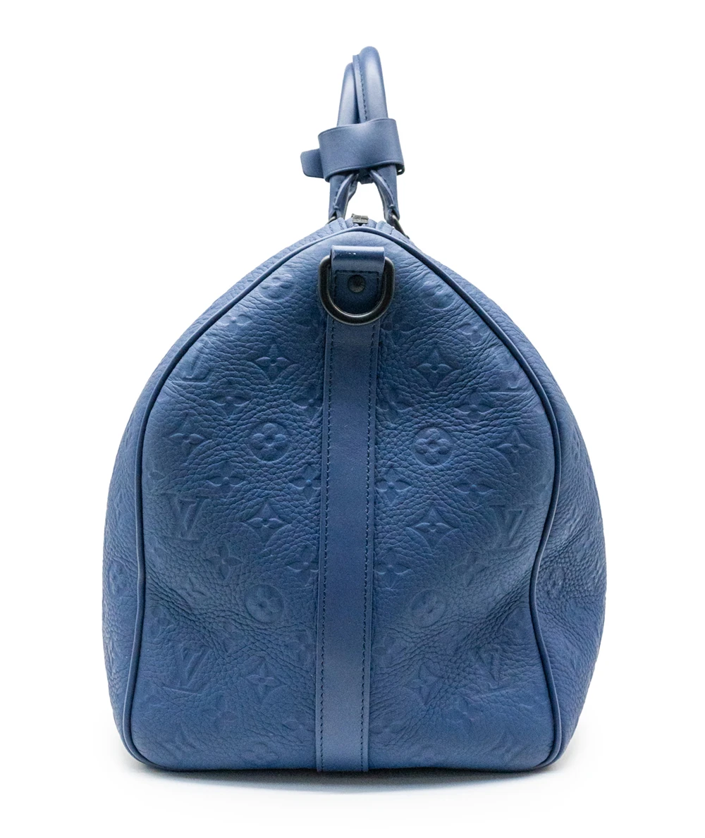 Louis Vuitton Racing Blue Monogram Empreinte Leather Keepall Bandoulière 50