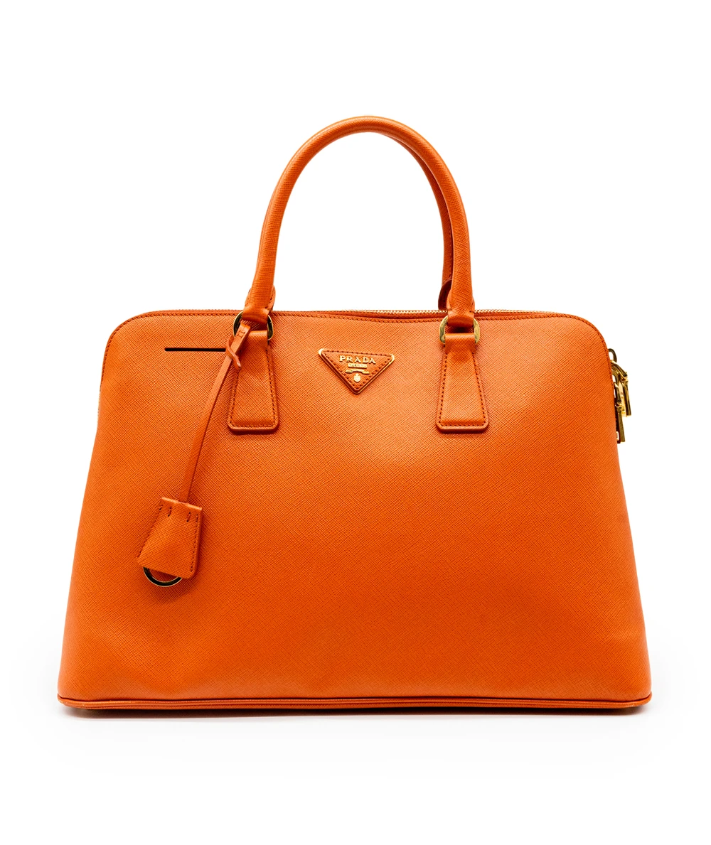 Prada Papaya Saffiano Leather Medium Promenade Tote Bag