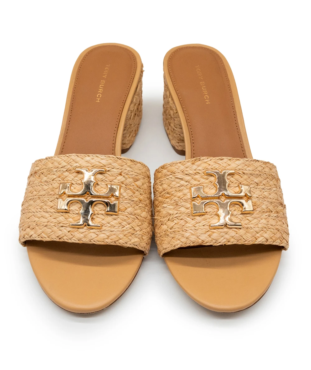Tory Burch Size 37.5 Everly Raffia Block Sandal Slide