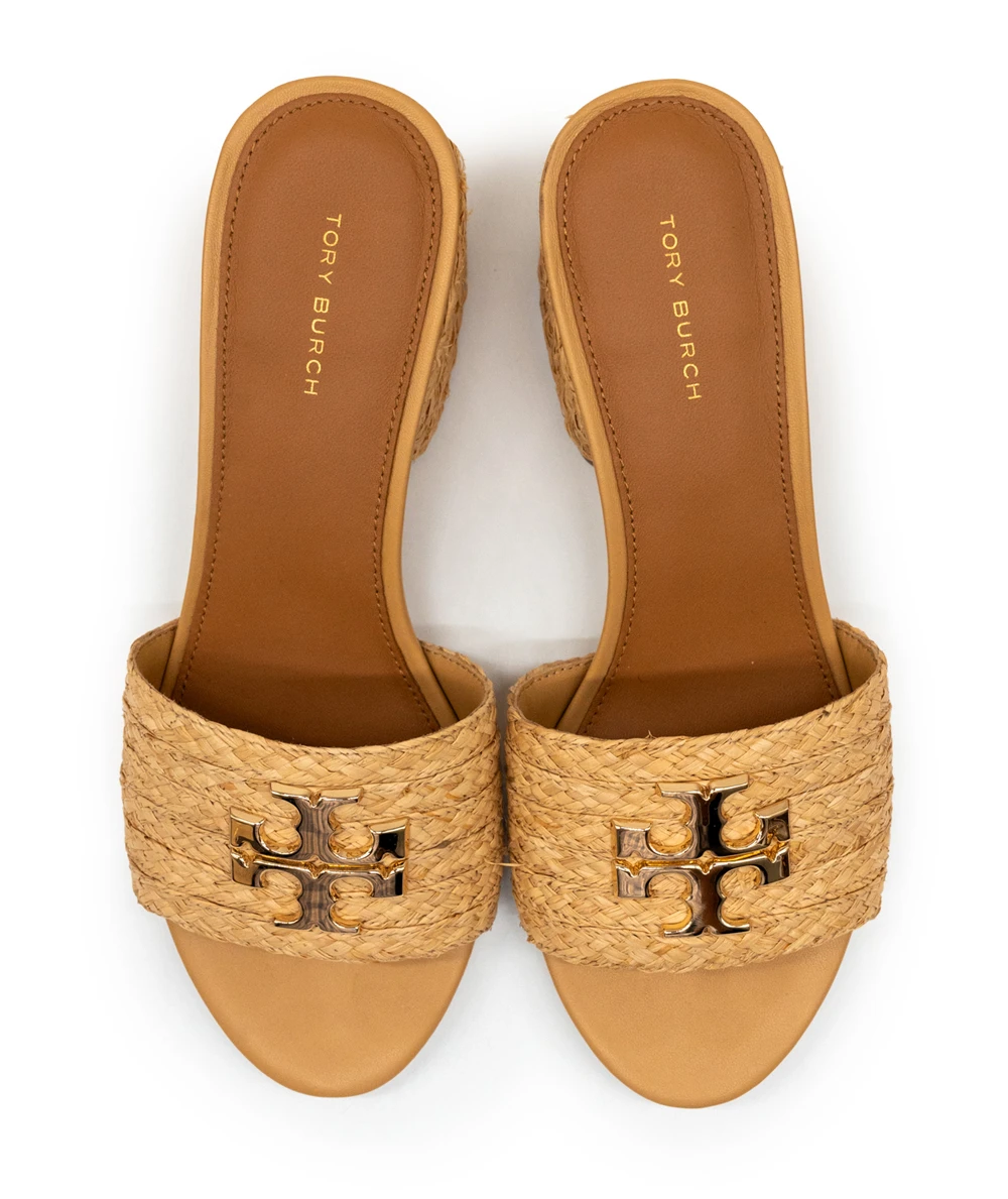 Tory Burch Size 37.5 Everly Raffia Block Sandal Slide