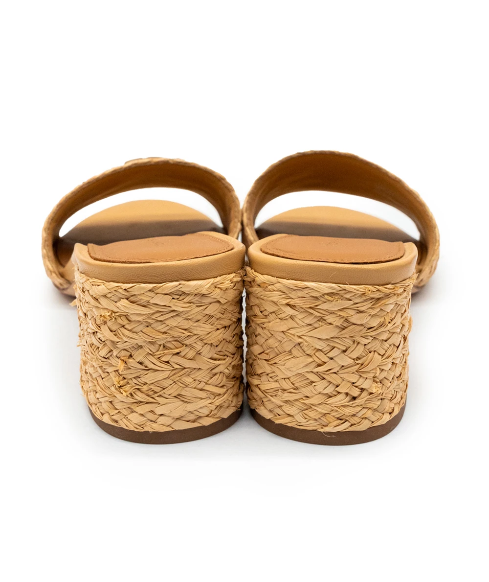 Tory Burch Size 37.5 Everly Raffia Block Sandal Slide