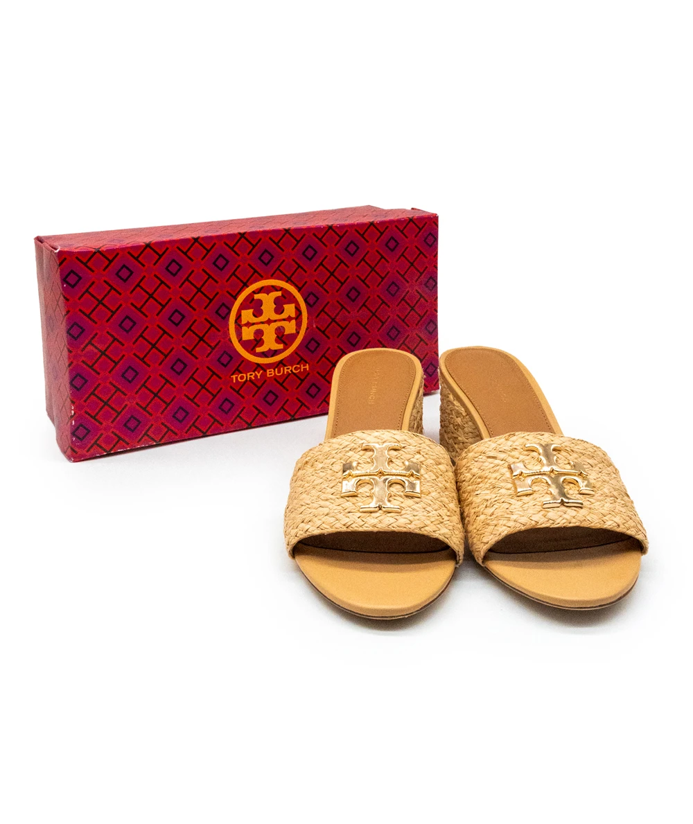 Tory Burch Size 37.5 Everly Raffia Block Sandal Slide