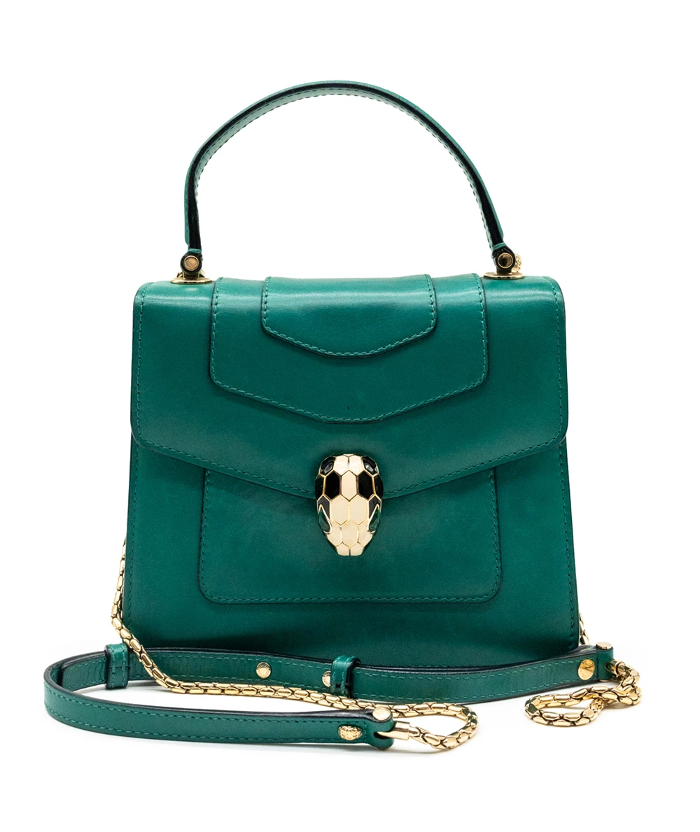 Bvlgari Green Leather Small Serpenti Forever Top Handle Bag