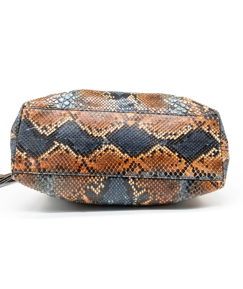 Gucci Brown and Blue Python Leather Medium Chain Soho Shoulder Bag