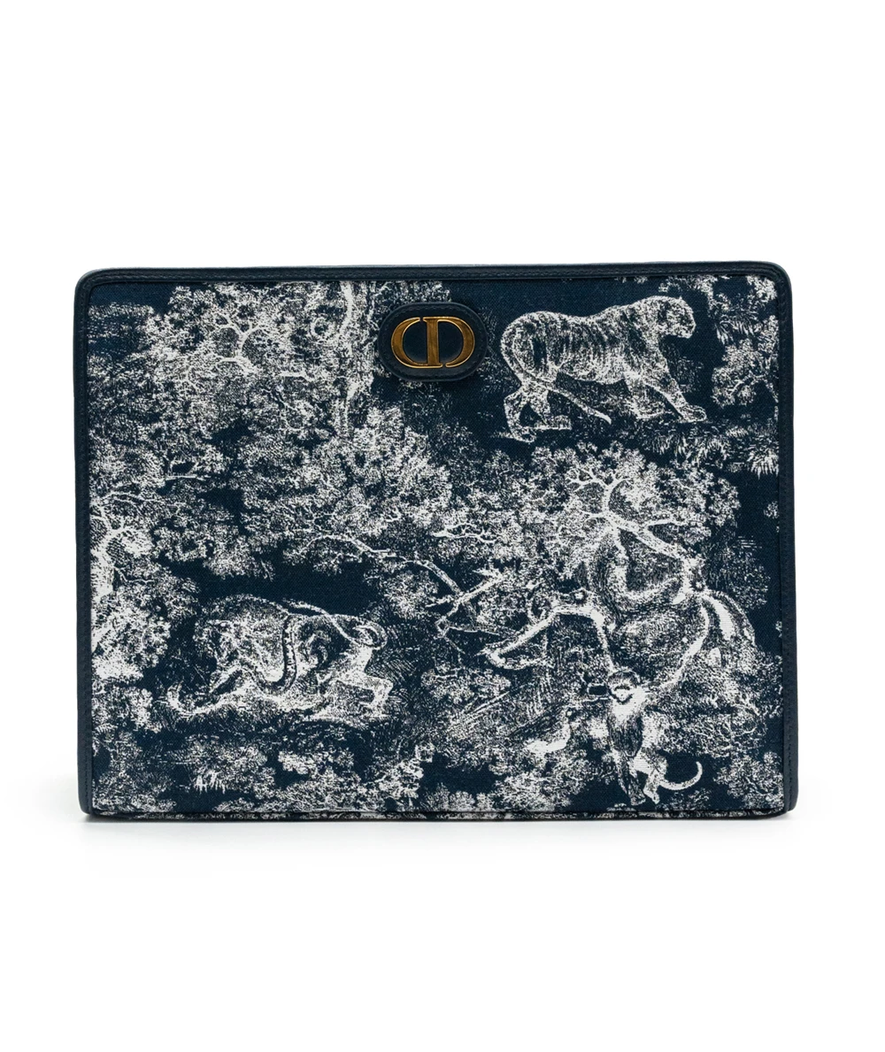 Christian Dior 30 Montaigne Dea Blue Toile de Jouy Reverse Jacquard Pouch