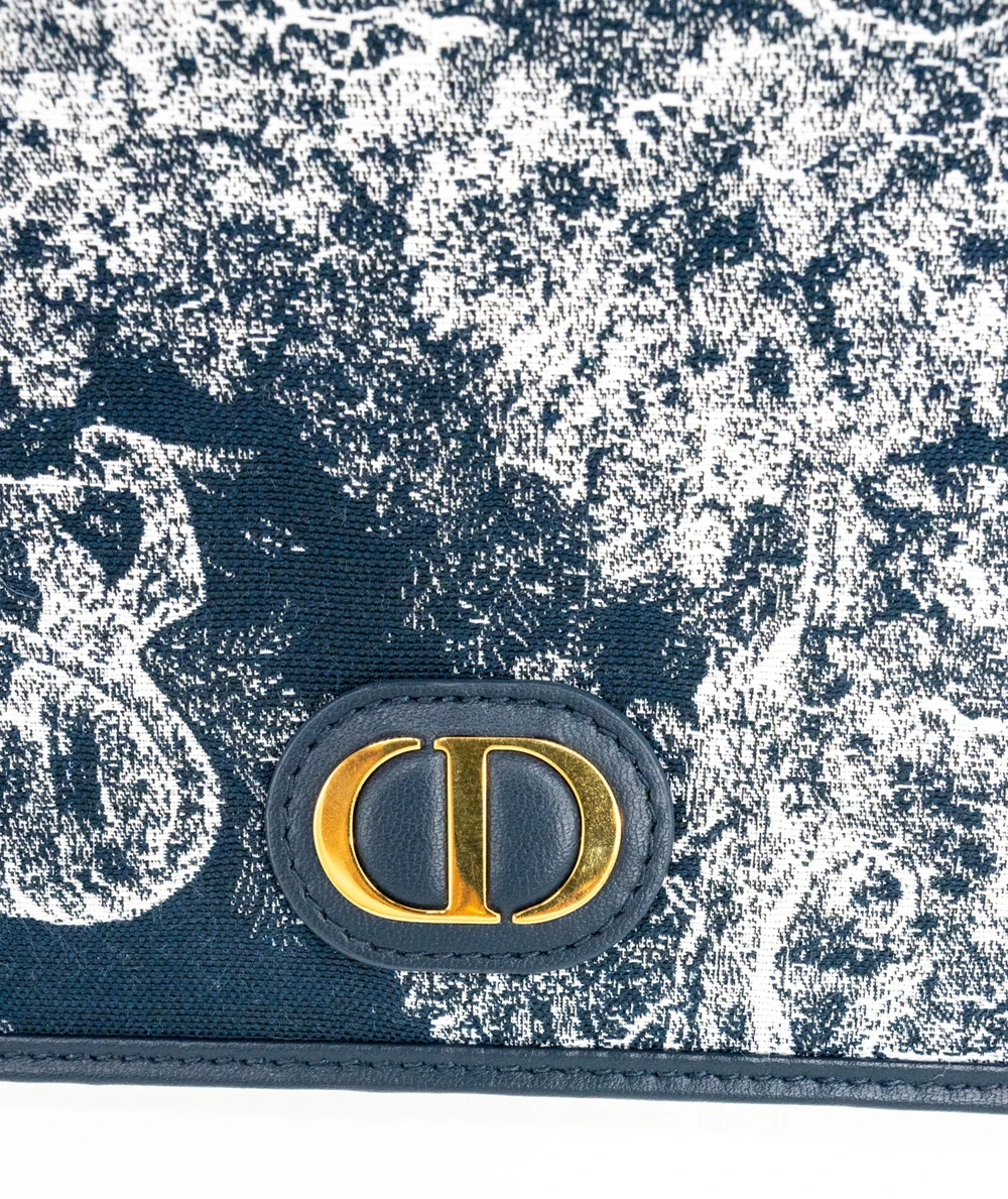 Christian Dior 30 Montaigne Dea Blue Toile de Jouy Reverse Jacquard Pouch