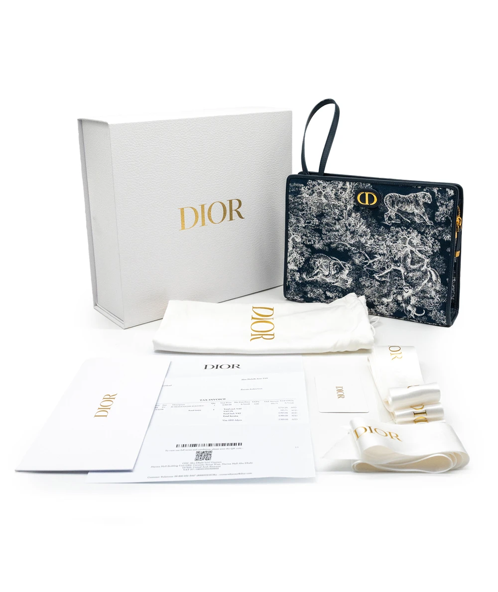 Christian Dior 30 Montaigne Dea Blue Toile de Jouy Reverse Jacquard Pouch