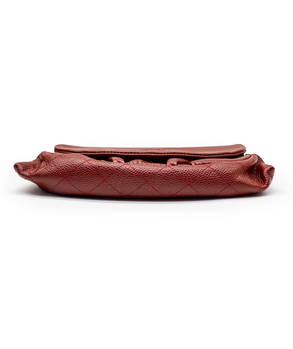 Chanel Red Quilted Caviar Leather Half Moon Wallet On Chain