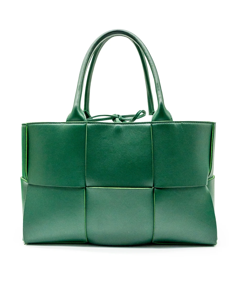 Bottega Veneta Dark Green Intreccio Leather Small Arco Tote Bag