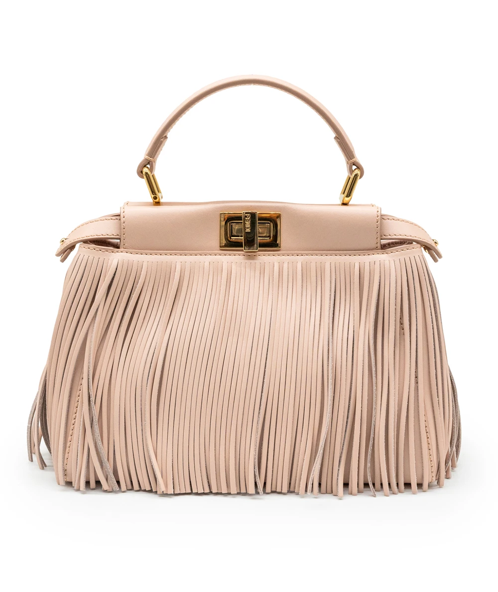 Fendi Nappa Fringe Mini Peekaboo Rosa Quarzo in Calf Leather