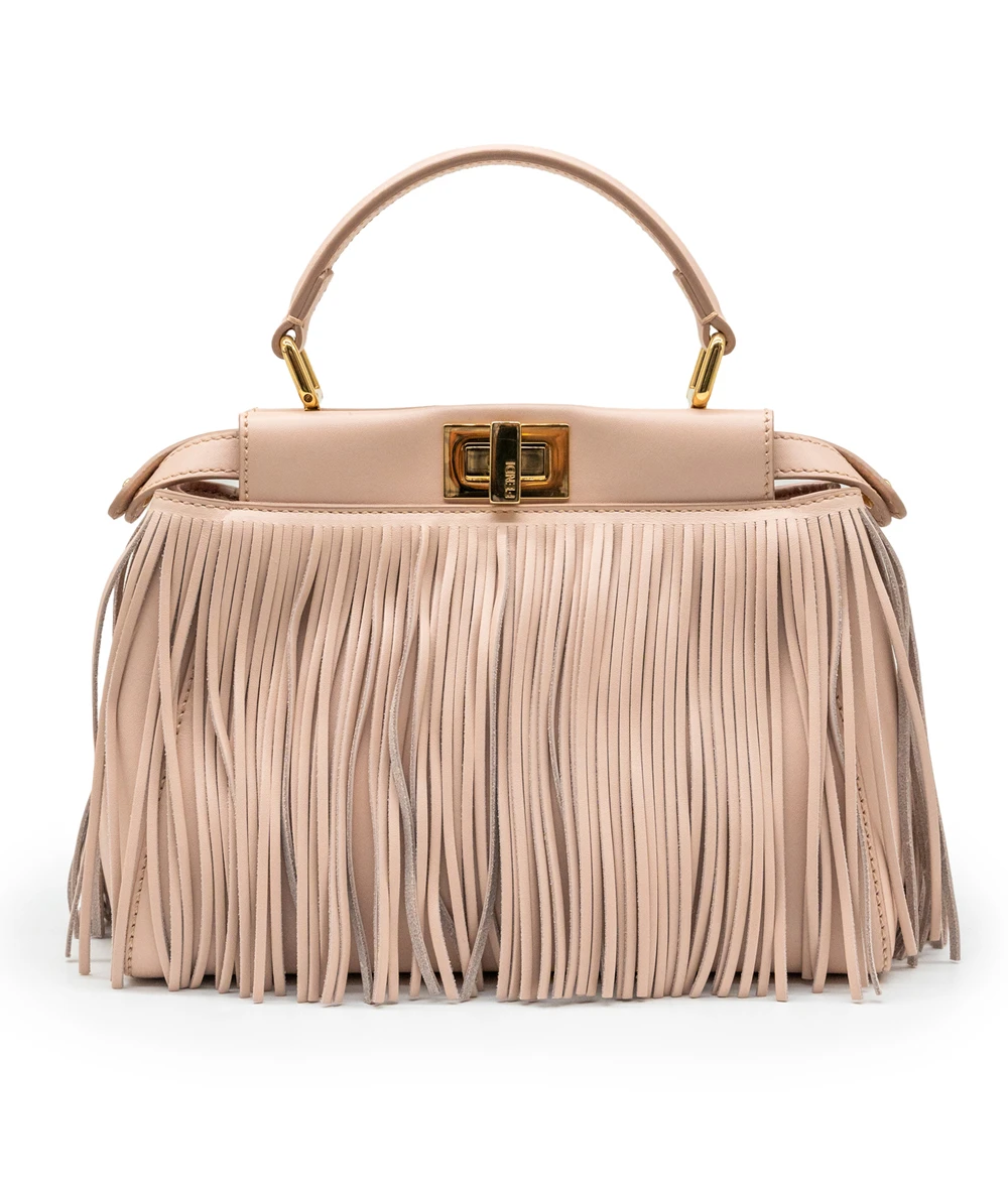Fendi Nappa Fringe Mini Peekaboo Rosa Quarzo in Calf Leather