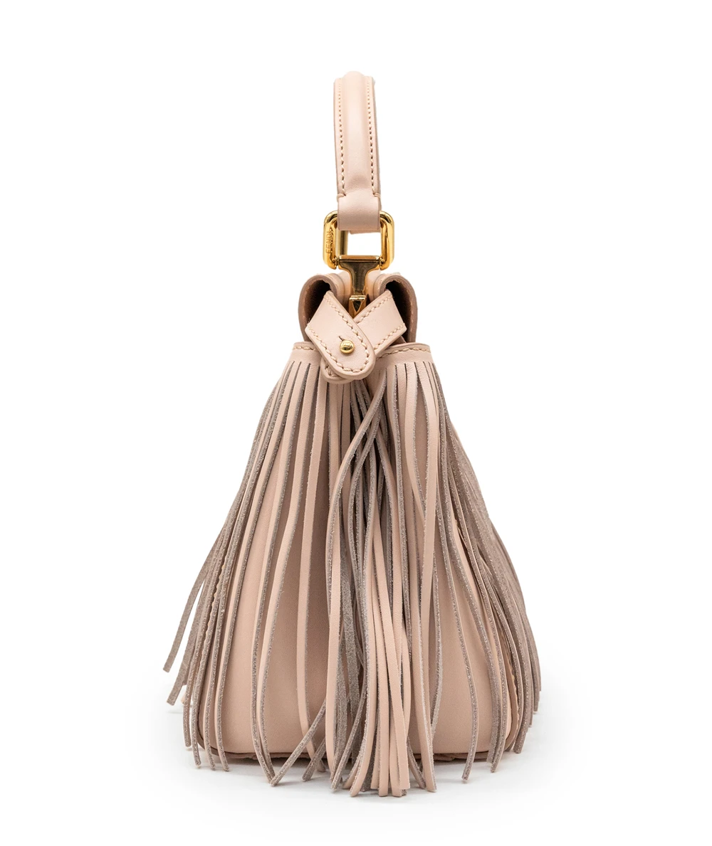 Fendi Nappa Fringe Mini Peekaboo Rosa Quarzo in Calf Leather