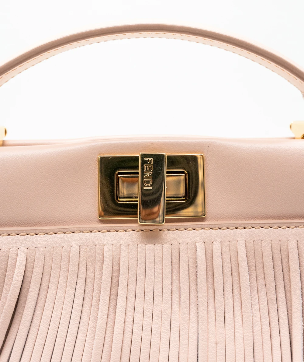 Fendi Nappa Fringe Mini Peekaboo Rosa Quarzo in Calf Leather