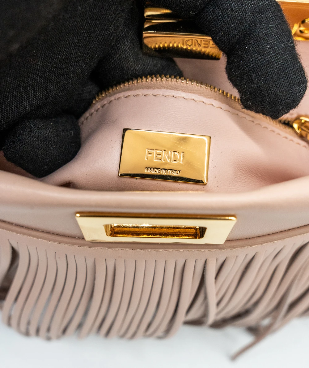Fendi Nappa Fringe Mini Peekaboo Rosa Quarzo in Calf Leather