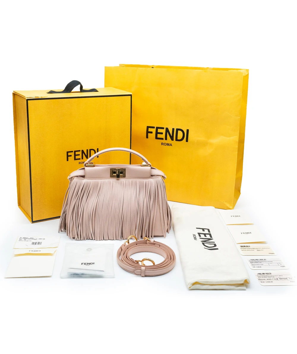 Fendi Nappa Fringe Mini Peekaboo Rosa Quarzo in Calf Leather