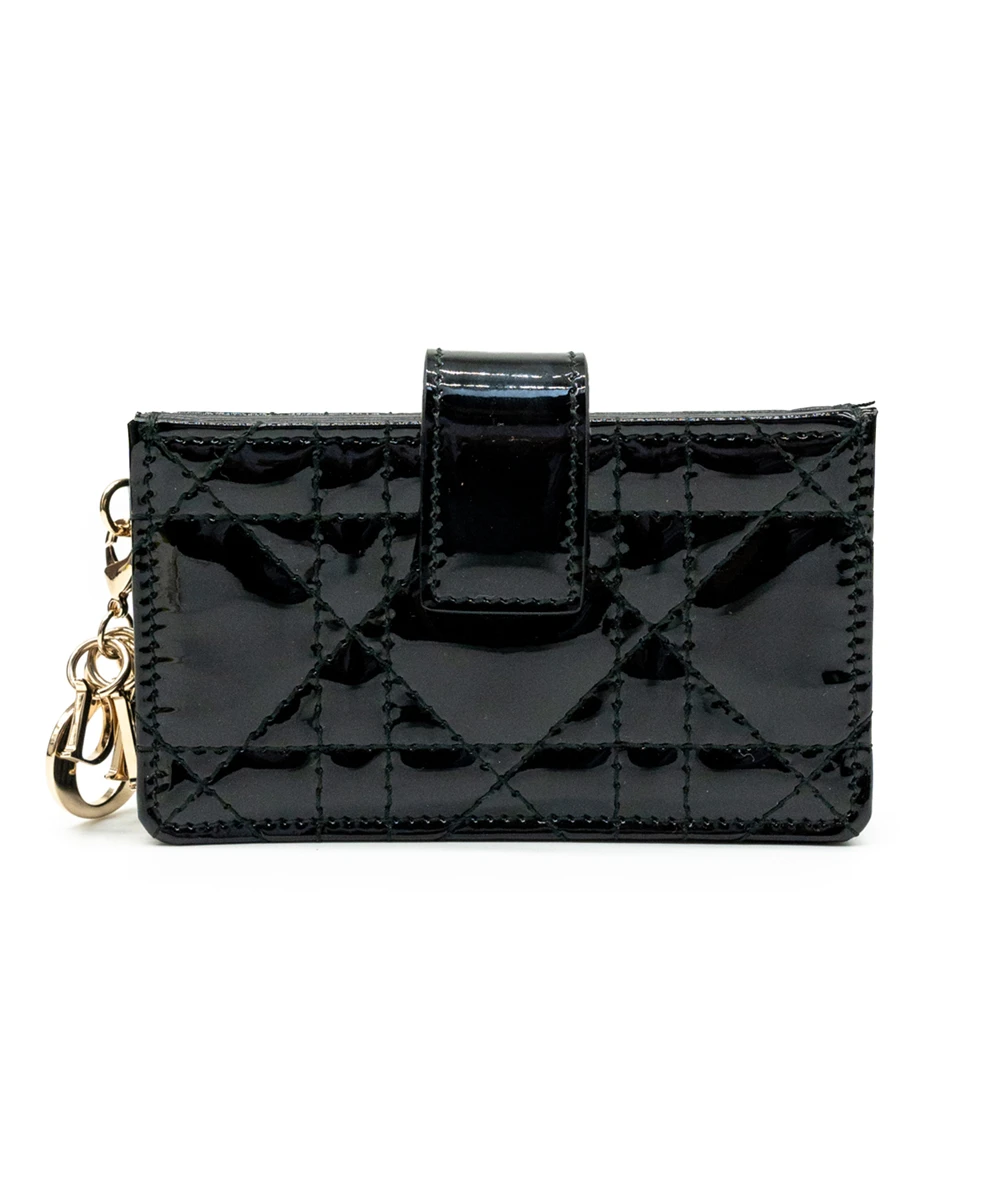 Dior Black Cannage Patent Leather Lady Dior 5 Gusset Card Holder