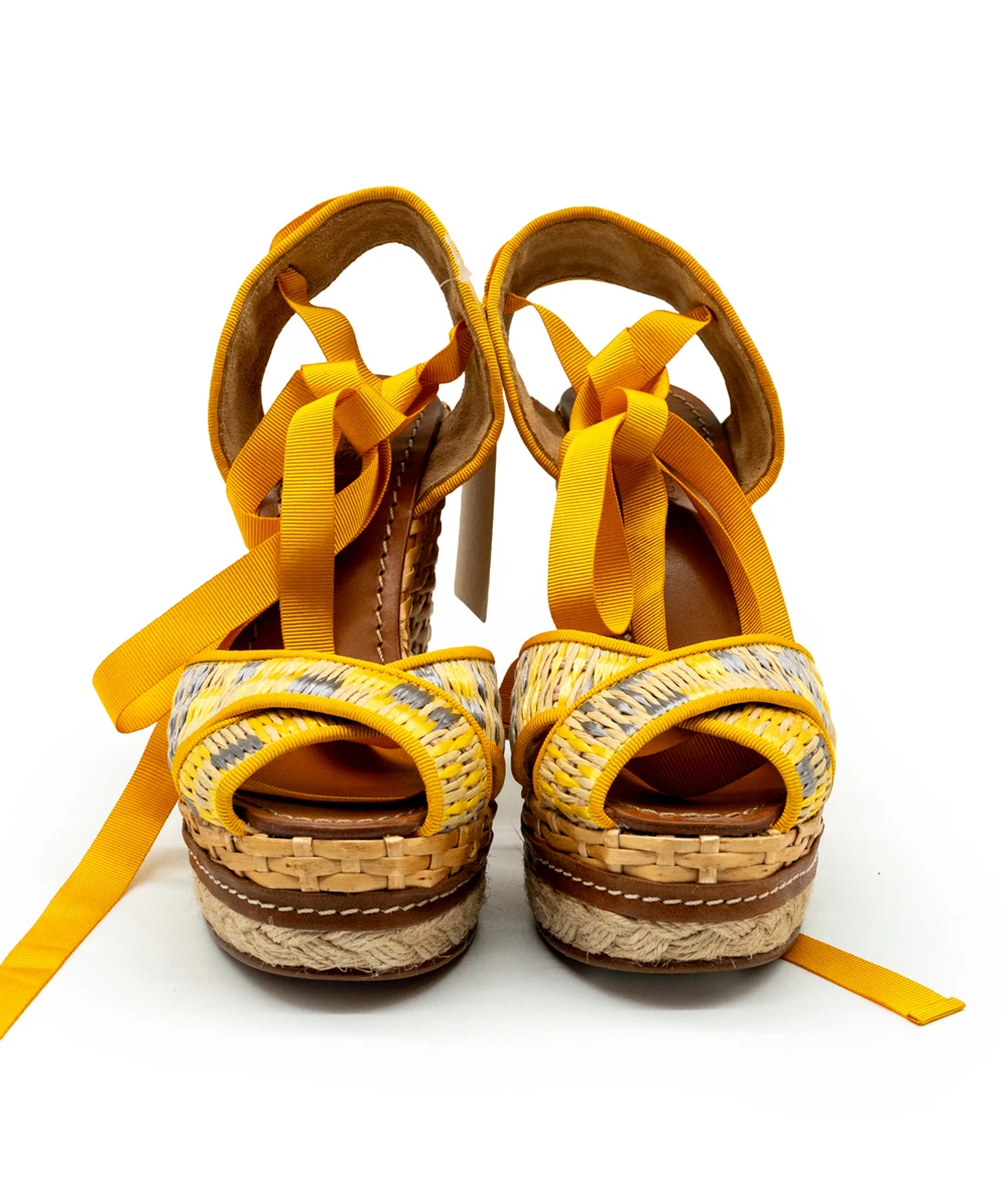 Dolce  Gabbana Size Espadrilles High Toe Yellow Leather Rocky Sandal