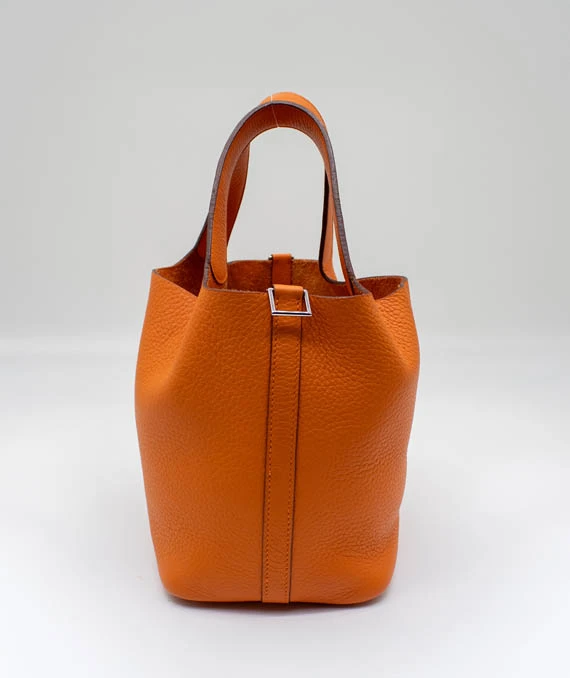 Hermes Size 18 Clemence Leather Orange Poppy Picotin Lock PM tote bag with Palladium Hardware