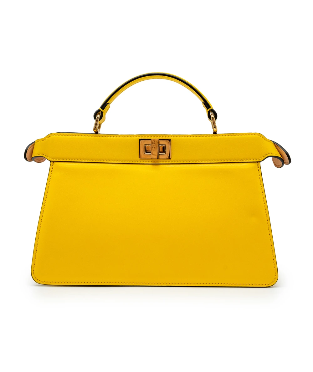 Fendi Yellow and Light Rose Calfskin Leather Peekaboo I See You Tote Handbag