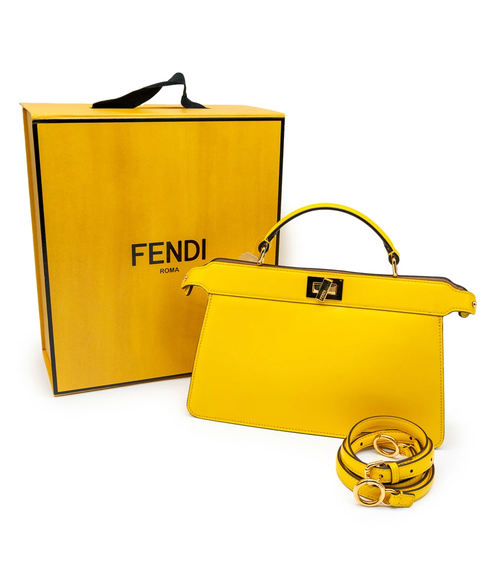 Fendi Yellow and Light Rose Calfskin Leather Peekaboo I See You Tote Handbag