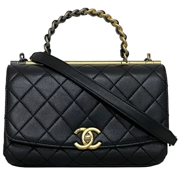 Chanel Chain Bag Flap Coco Mark Turnlock Single Flap Rare Vintage Handbag Black