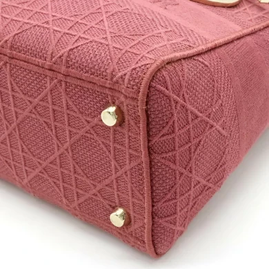 Christian Dior Lady D-LITE Medium Bag Cannage Embroidery Handbag  Canvas Rose