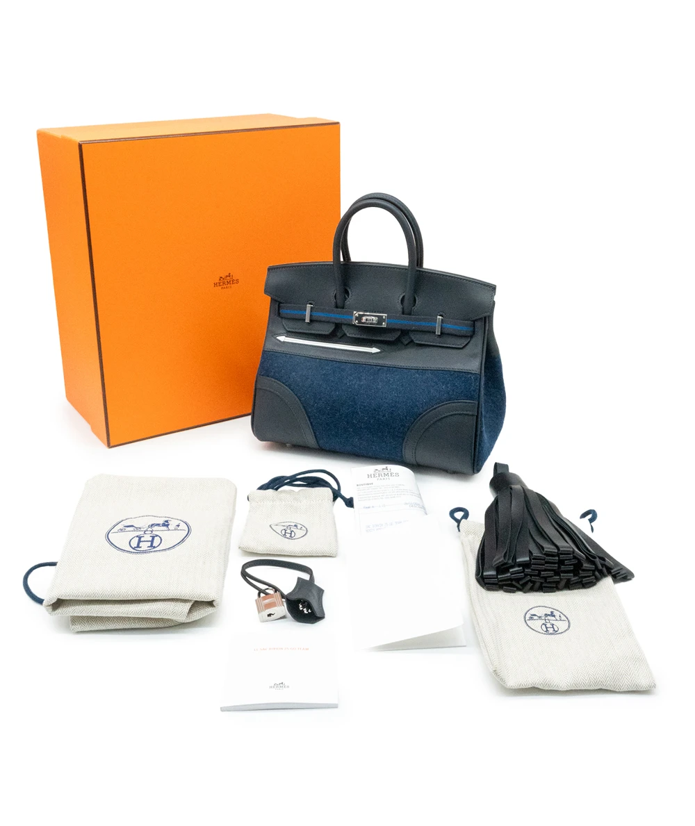 Hermes 2024 (Stamp W) Caban/Bleu Nuit Swift Leather and Feutre Palladium Hardware Limited Edition Birkin 25 Go Team Bag