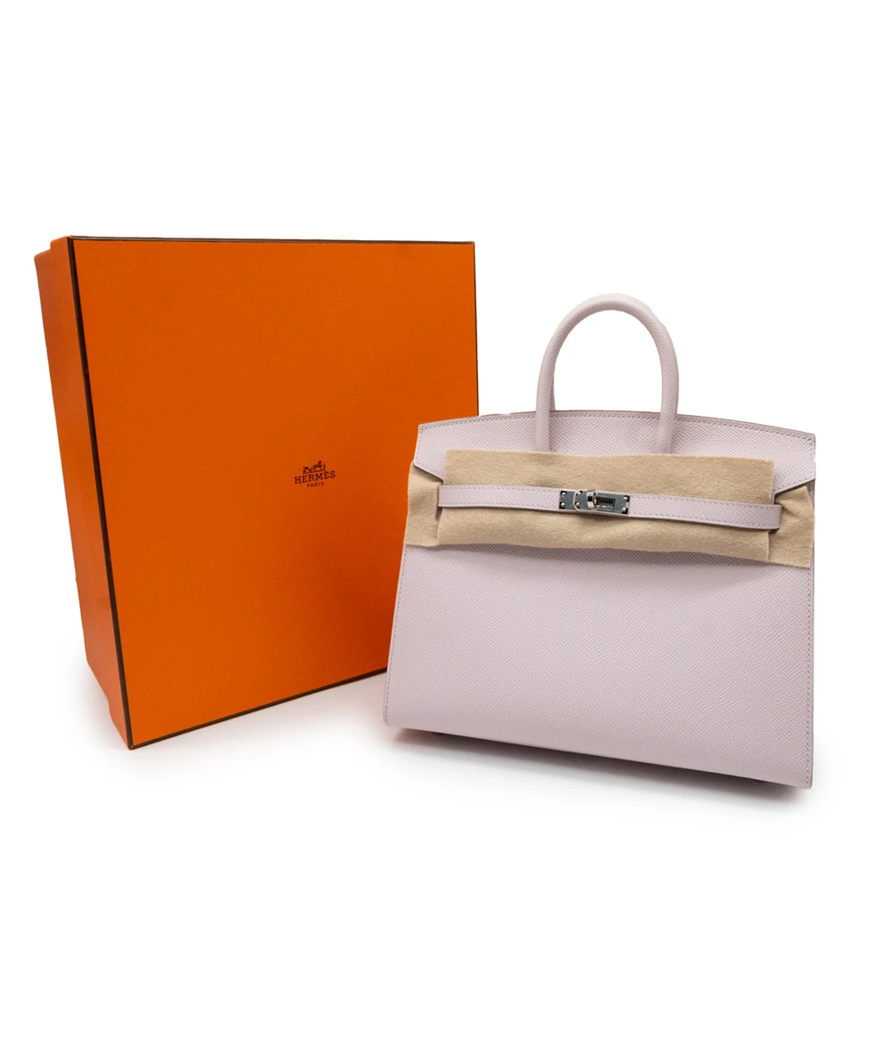 Hermes 2023 (Stamp B) Birkin 25 Serie Mauve pale in Epson Leather with Silver Hardware