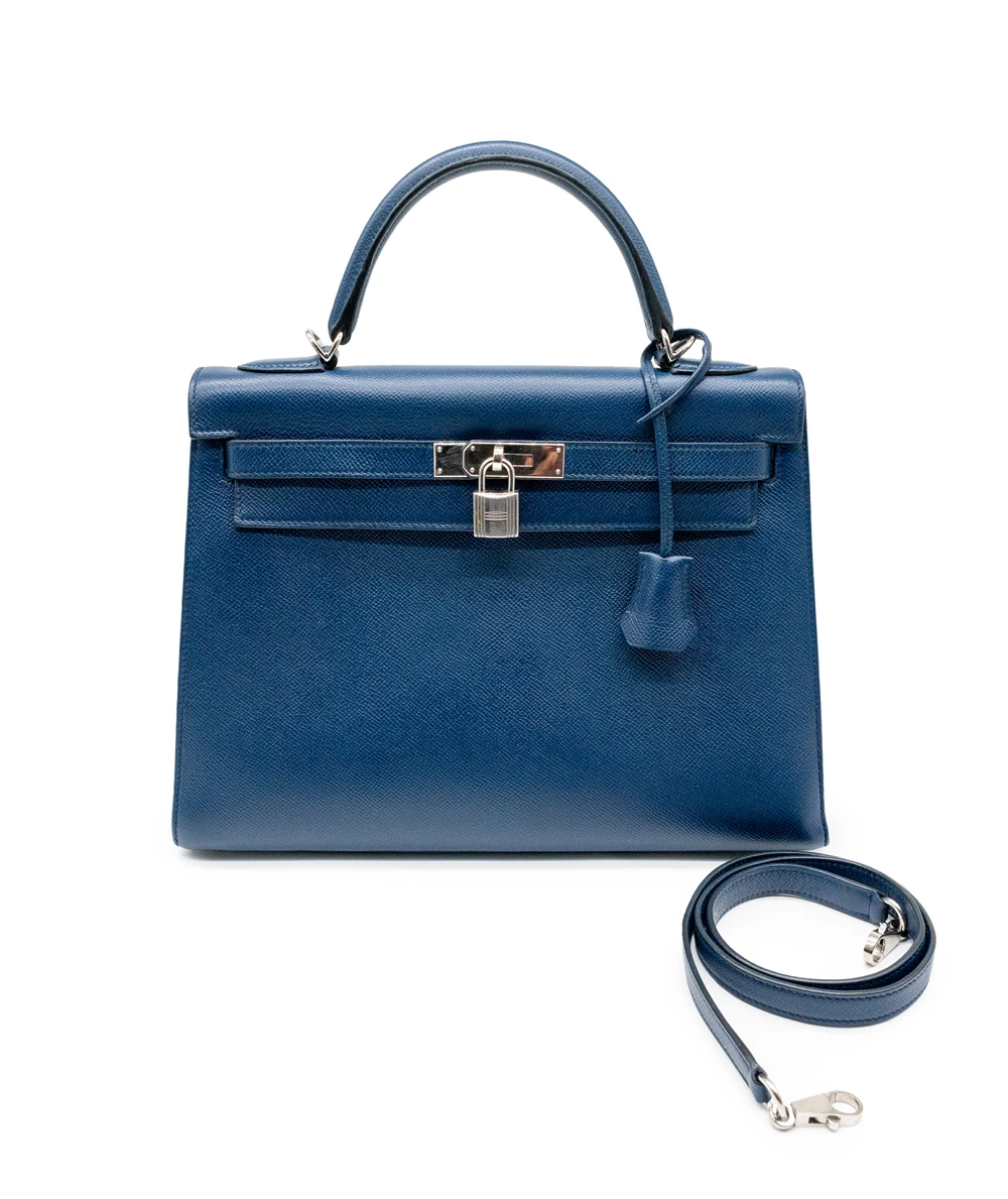 Hermes 2016 (Stamp X) Size 32 Blue De Prusse Epsom Leather Kelly Sellier Bag