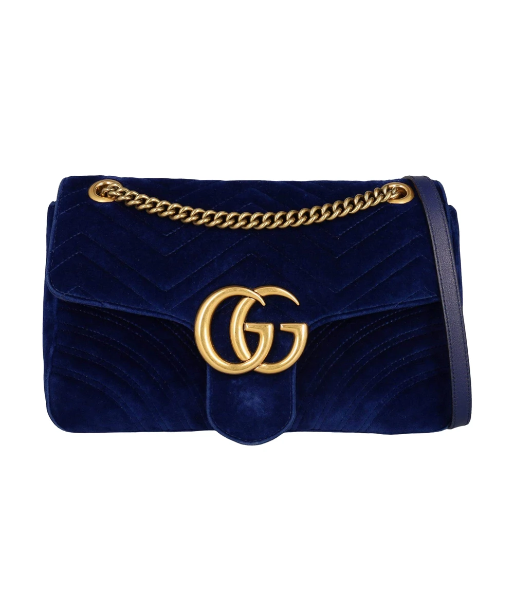 Gucci Marmont Womens Fabric Cross Body Bag Navy