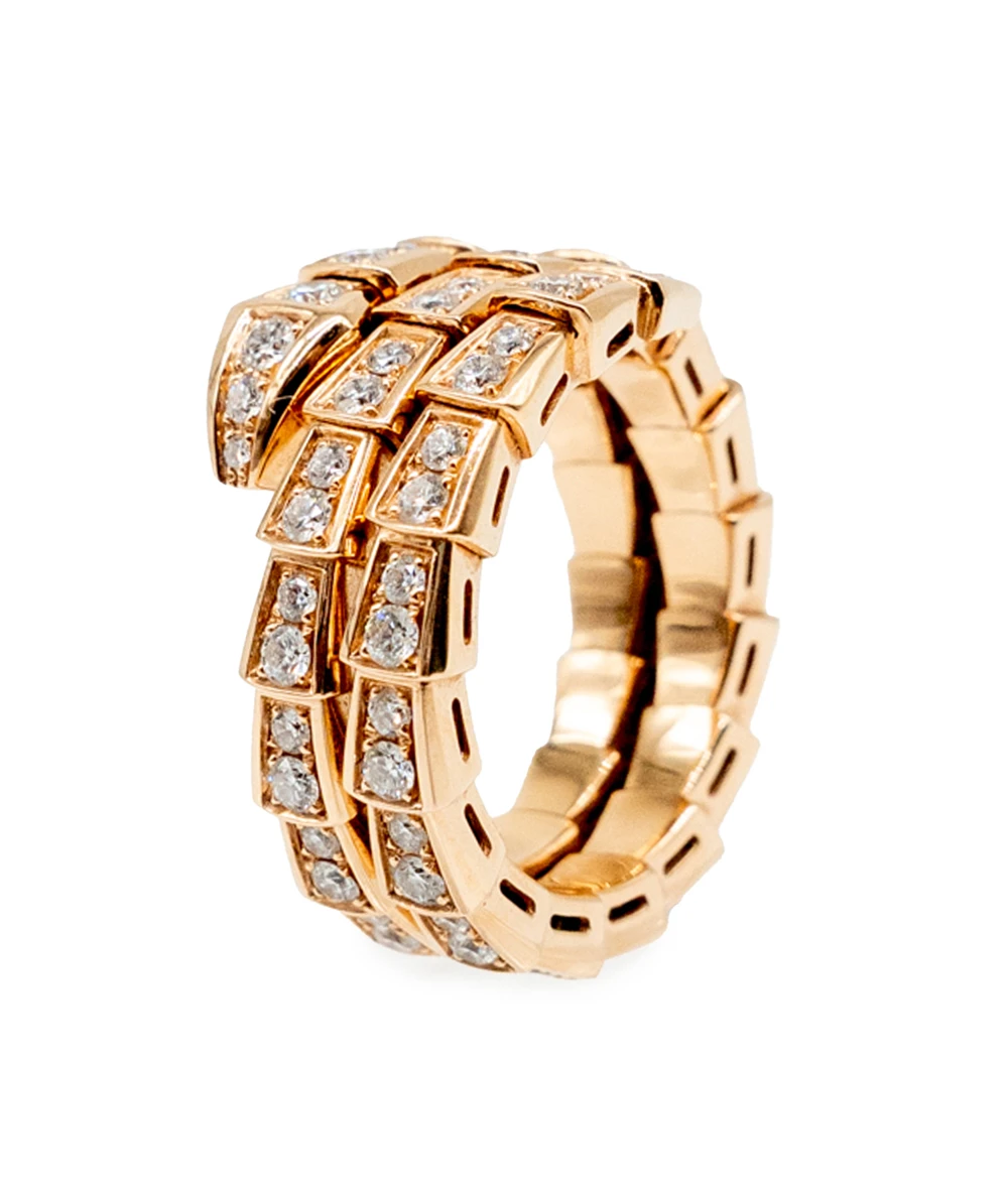 Bvlgari Serpinti Viper Diamonds 18k Rose Gold Ring Size L