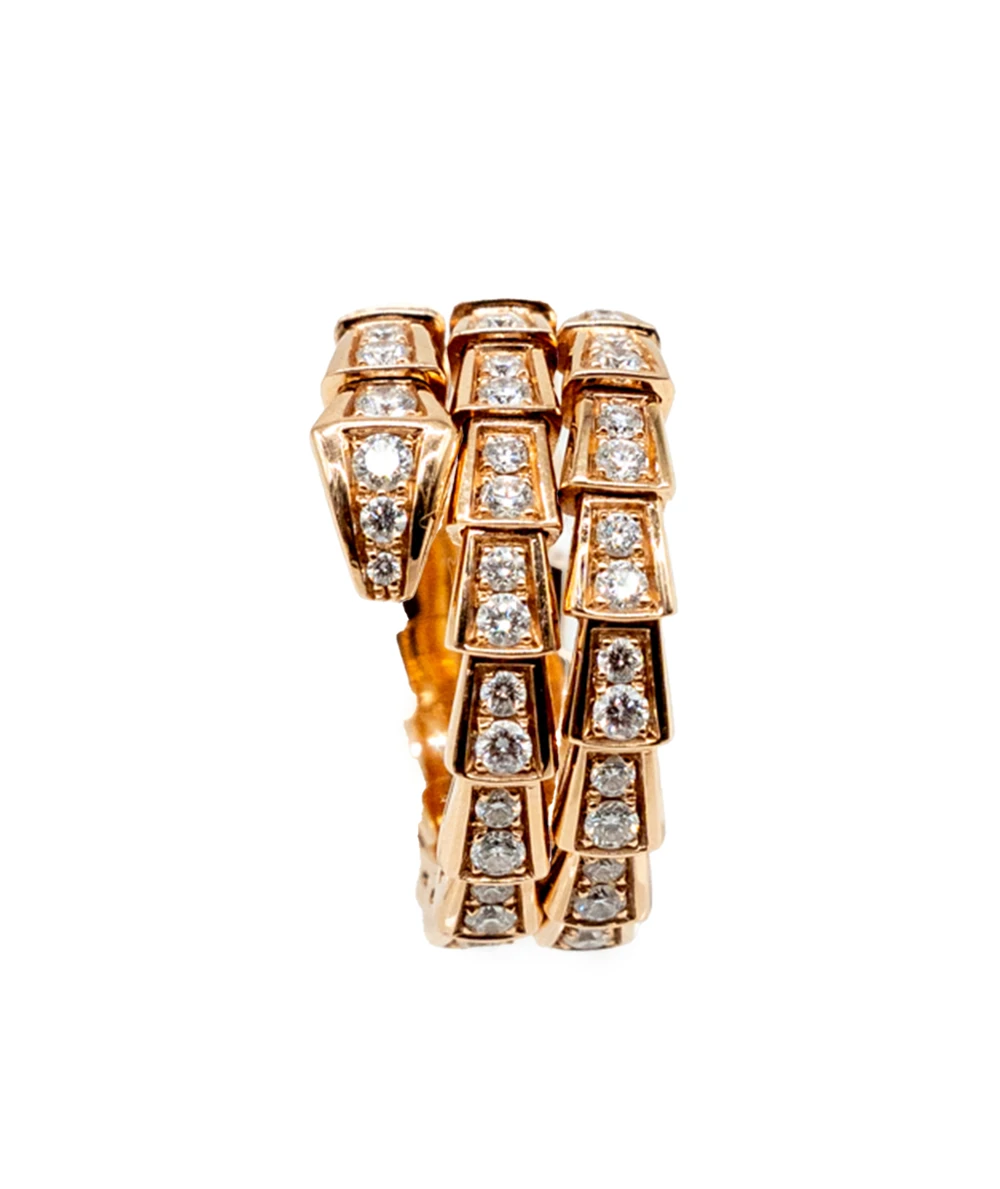 Bvlgari Serpinti Viper Diamonds 18k Rose Gold Ring Size L