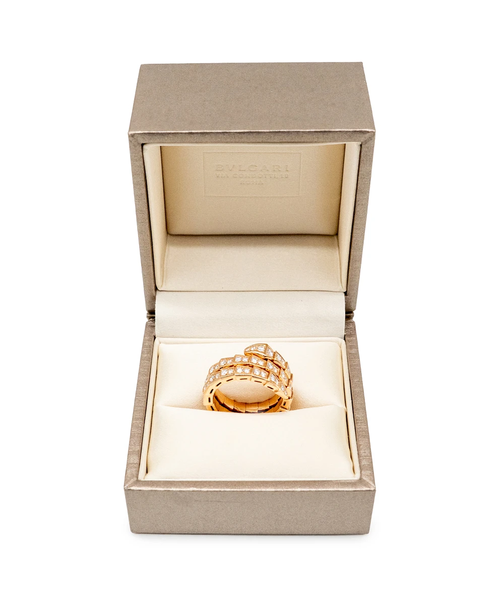 Bvlgari Serpinti Viper Diamonds 18k Rose Gold Ring Size L