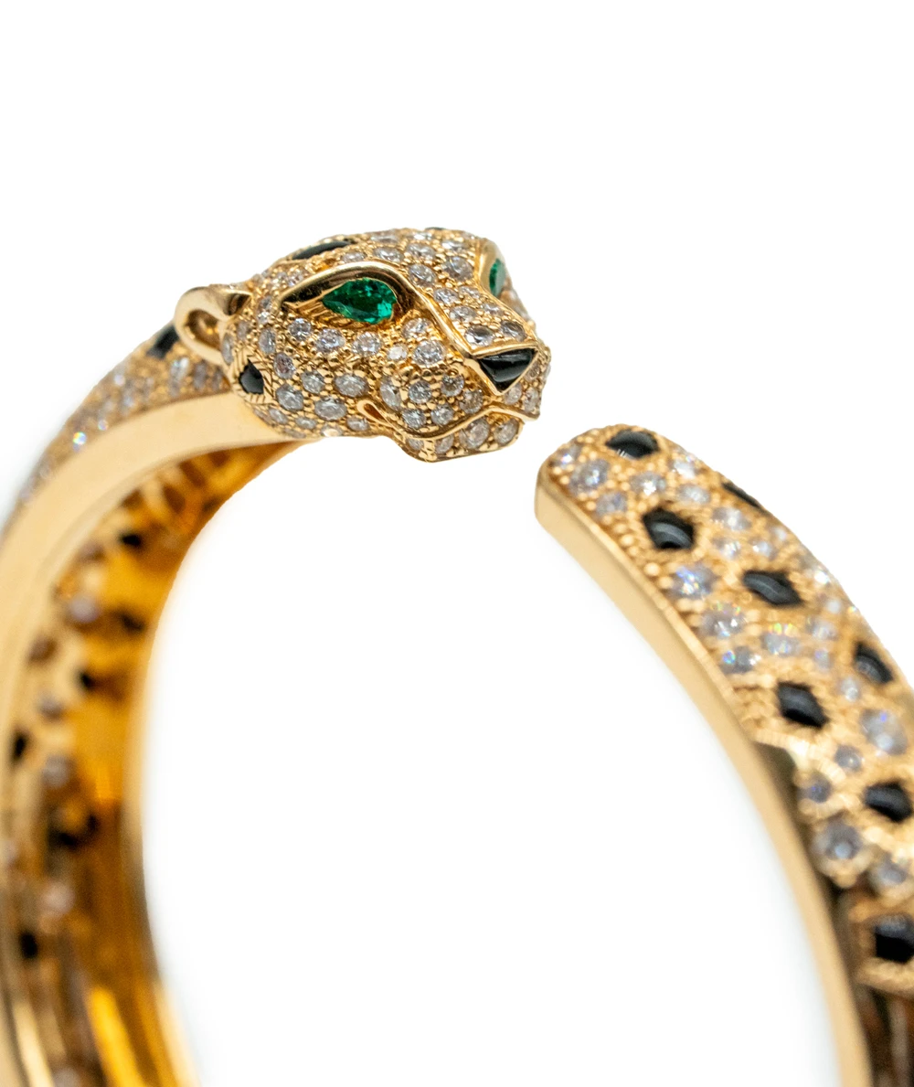 Cartier Panthère de Cartier Bracelet, 18K Yellow Gold, Diamonds, Tsavorite garnets, Onyx Size 16