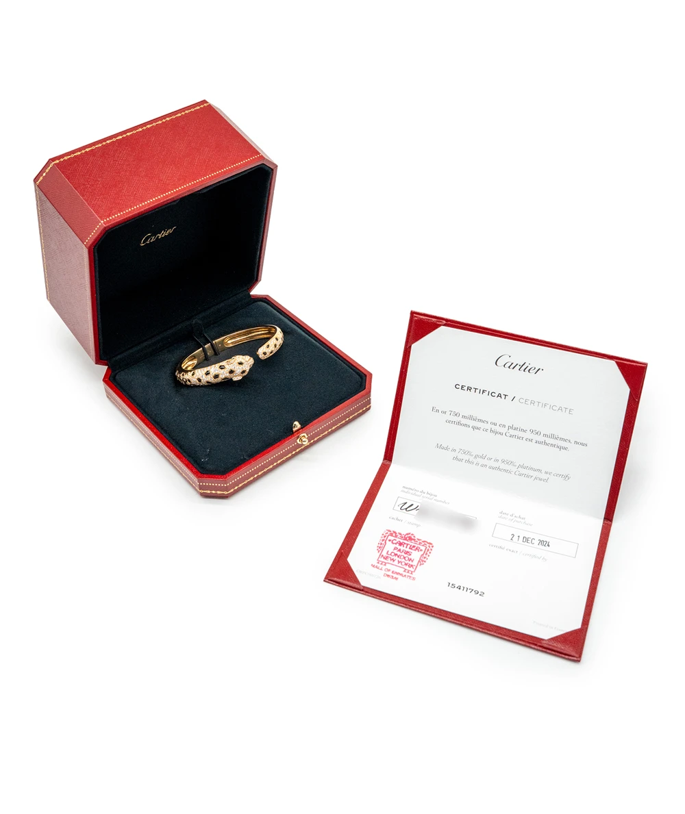 Cartier Panthère de Cartier Bracelet, 18K Yellow Gold, Diamonds, Tsavorite garnets, Onyx Size 16