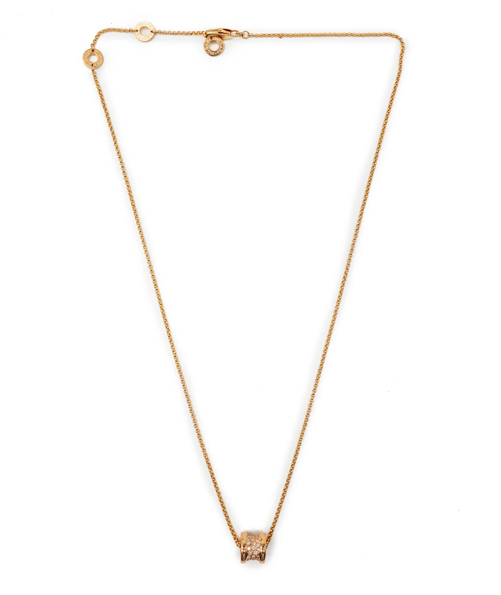 Bvlgari B.zero1 18k Rose Gold Necklace with Pavé Diamonds 7.6 Grams