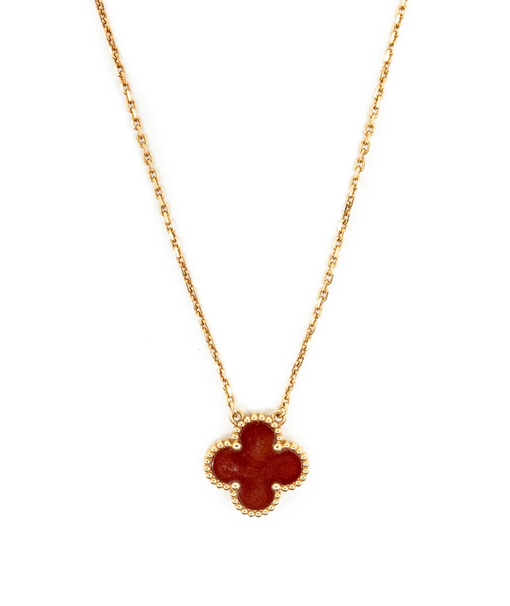Van Cleef  Arpels Vintage Alhambra Carnelian 18K Yellow Gold Necklace