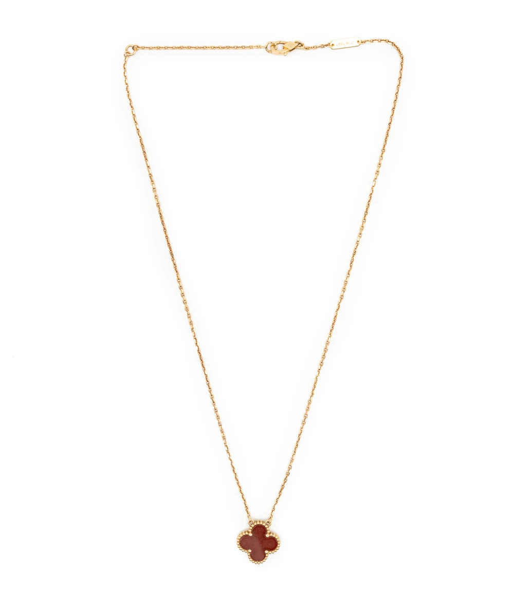 Van Cleef  Arpels Vintage Alhambra Carnelian 18K Yellow Gold Necklace
