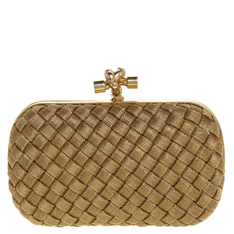 Bottega Veneta Gold Intrecciato Metal Knot Clutch