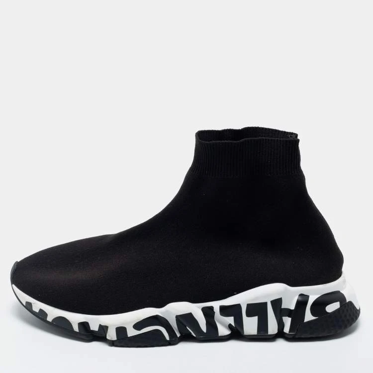 Balenciaga Black Knit Fabric Socks Speed Sneakers Size 41